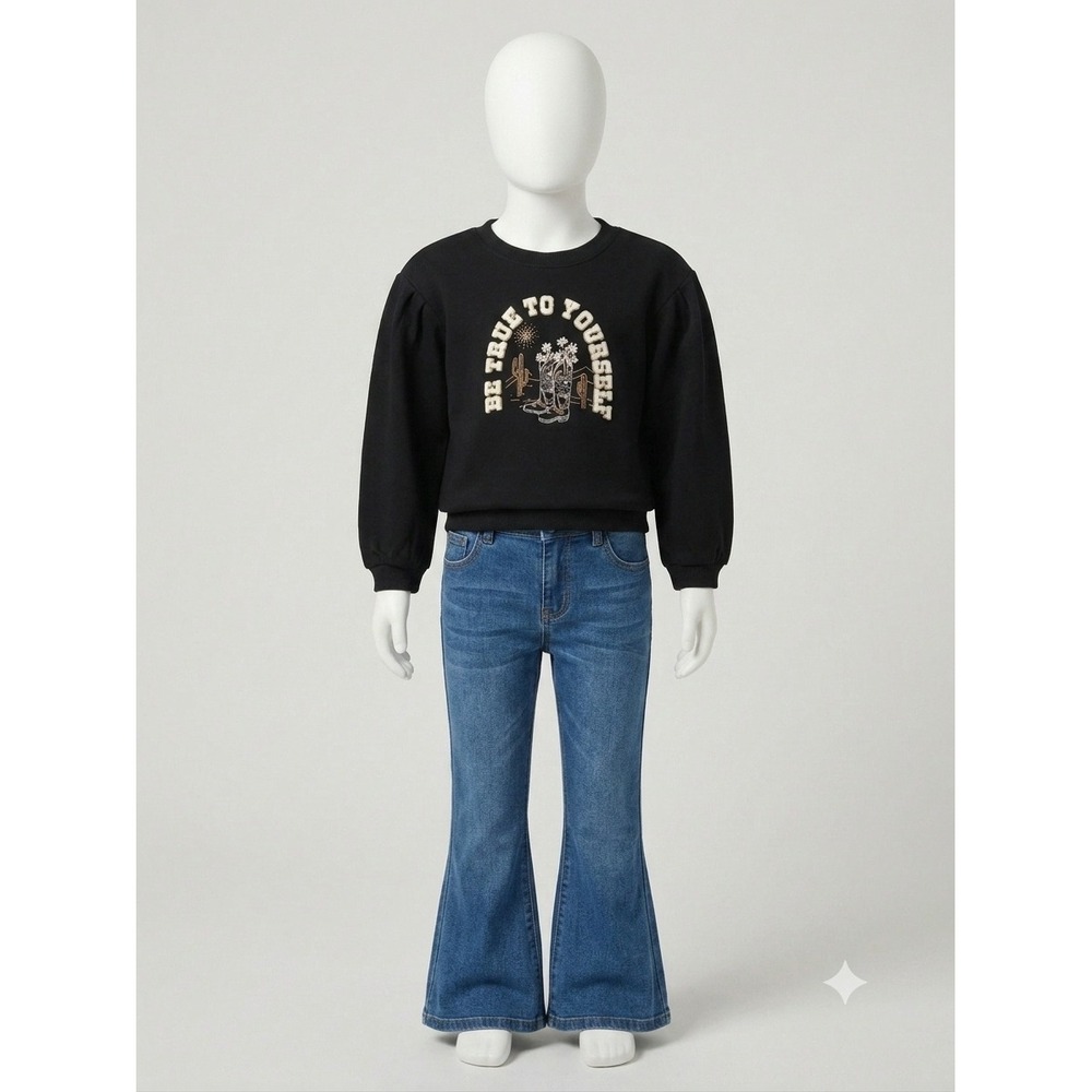 Derek Heart Girls black Be True To Yourself Western Boot Sweatshirt Size 6